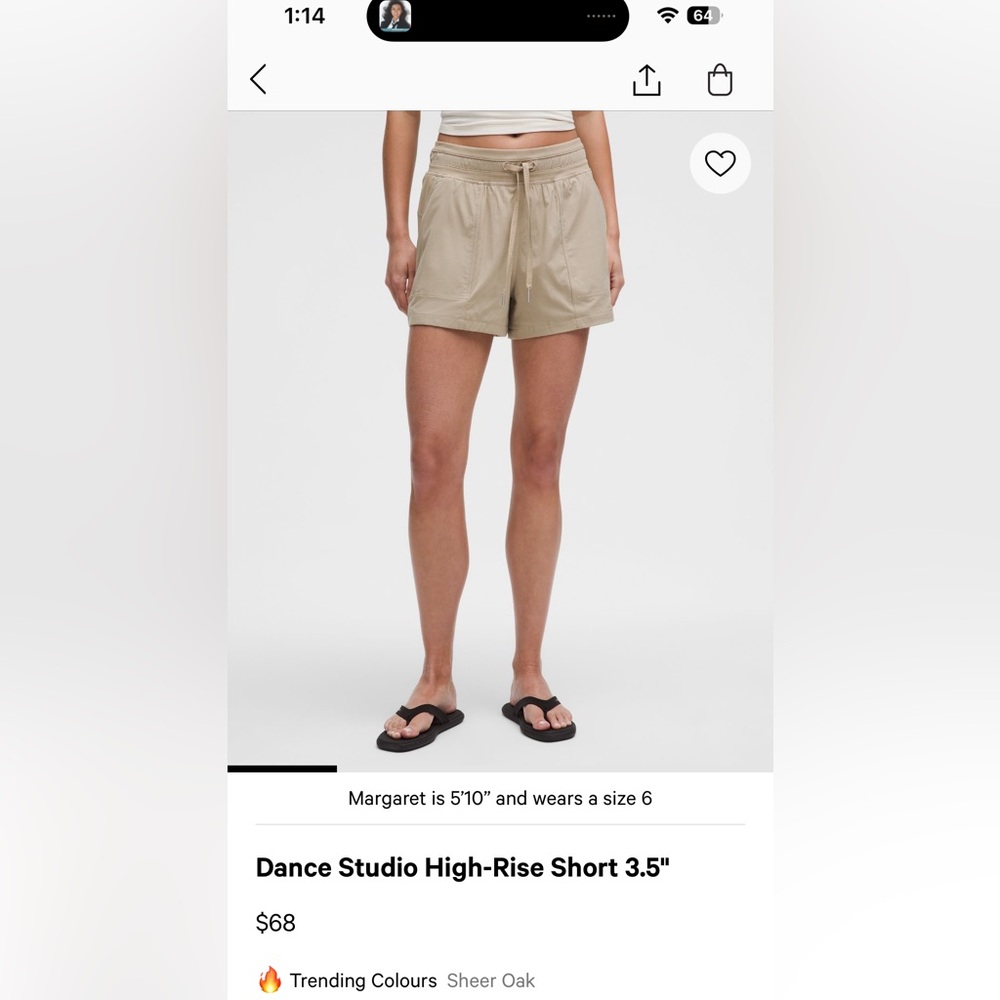 Lululemon tan dance studio shorts